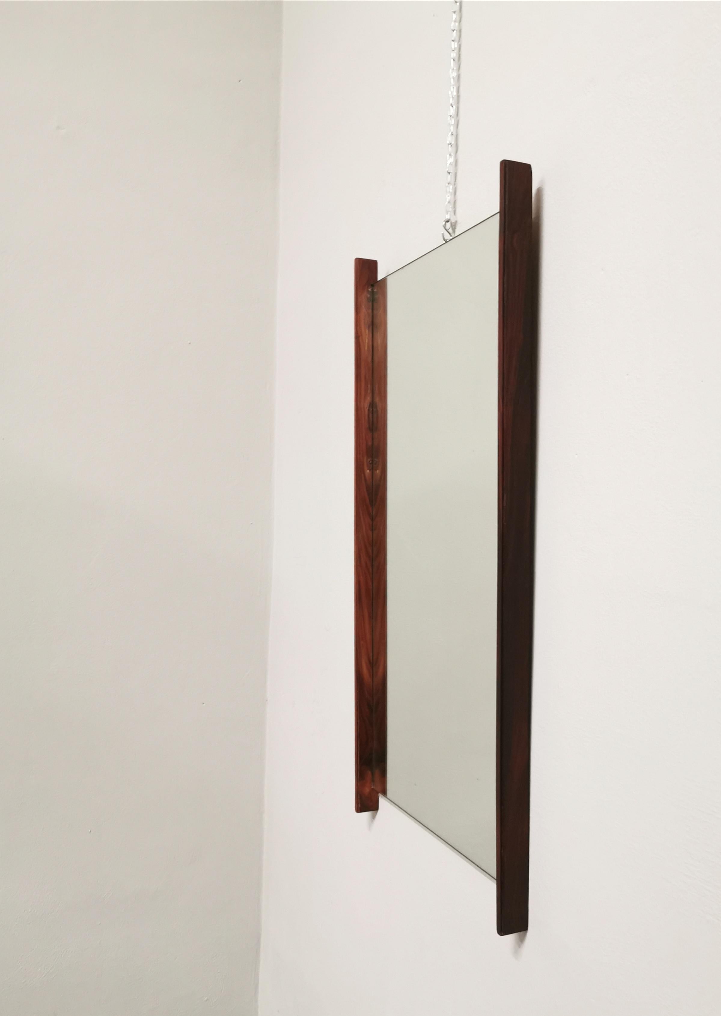 Mid-Century Modern Wall Mirror Teak Rectangular Midcentury Italian Design, 1970s For Sale