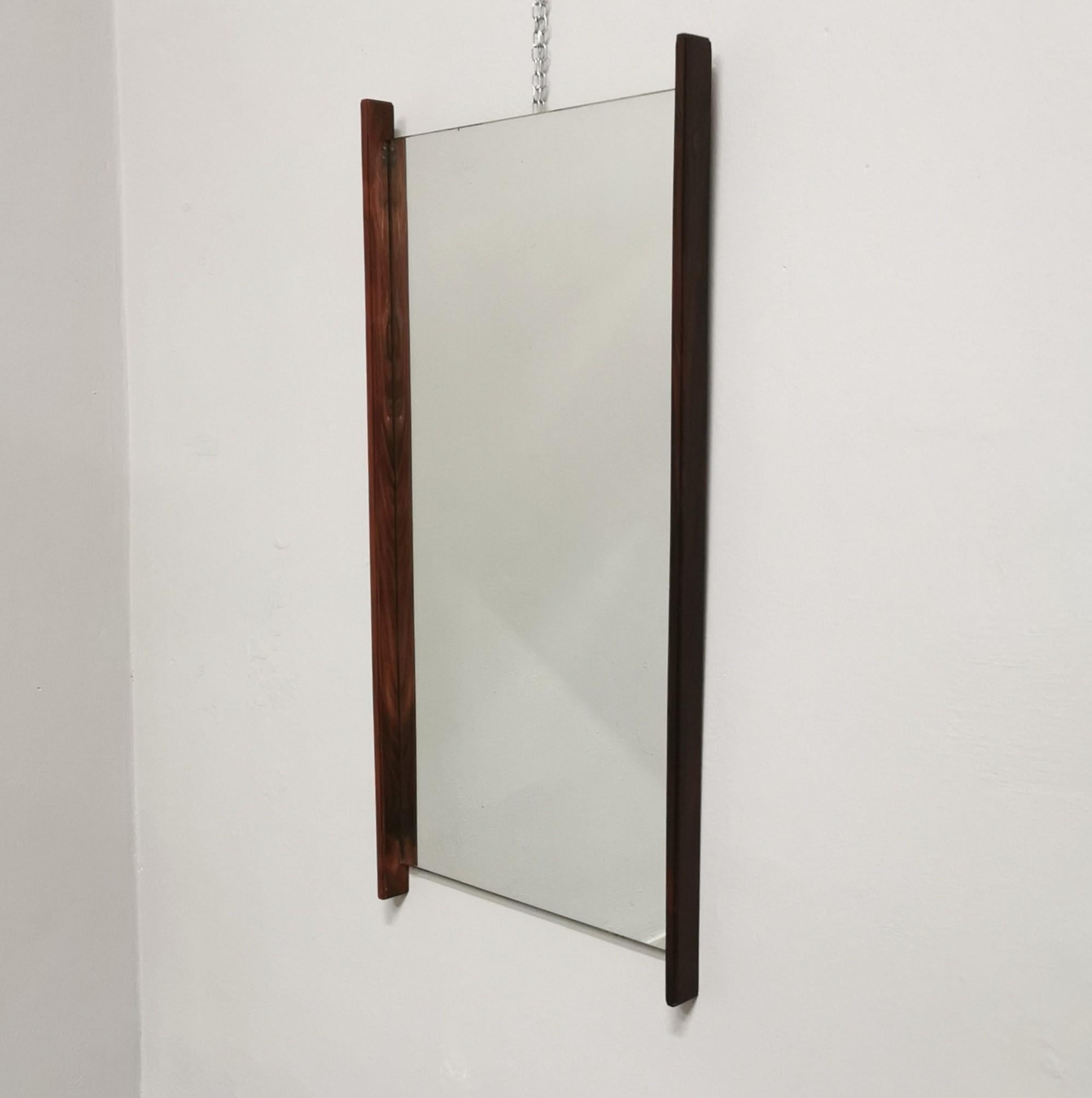 Wall Mirror Teak Rectangular Midcentury Italian Design, 1970s For Sale 1