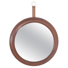 Specchio da parete in legno di noce e pelle, metà del secolo scorso, Italia