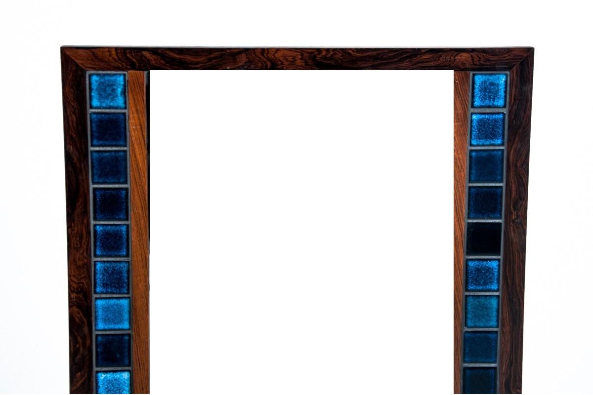 Wall Mirror with blue tiles, Danish Design, 1970s In Good Condition In Chorzów, PL