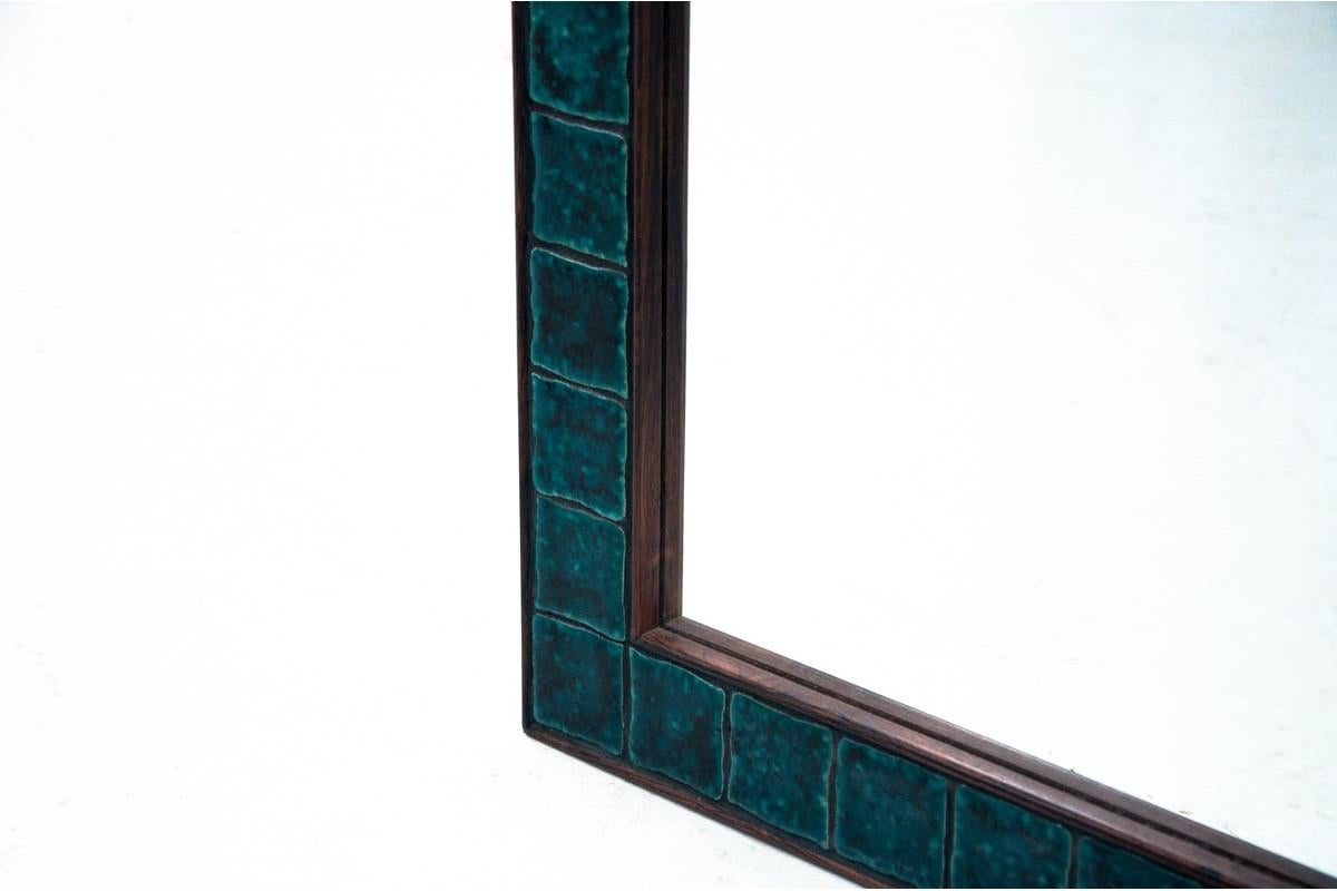 Wall Mirror with Blue Tiles, Denmark, 1960s In Good Condition In Chorzów, PL