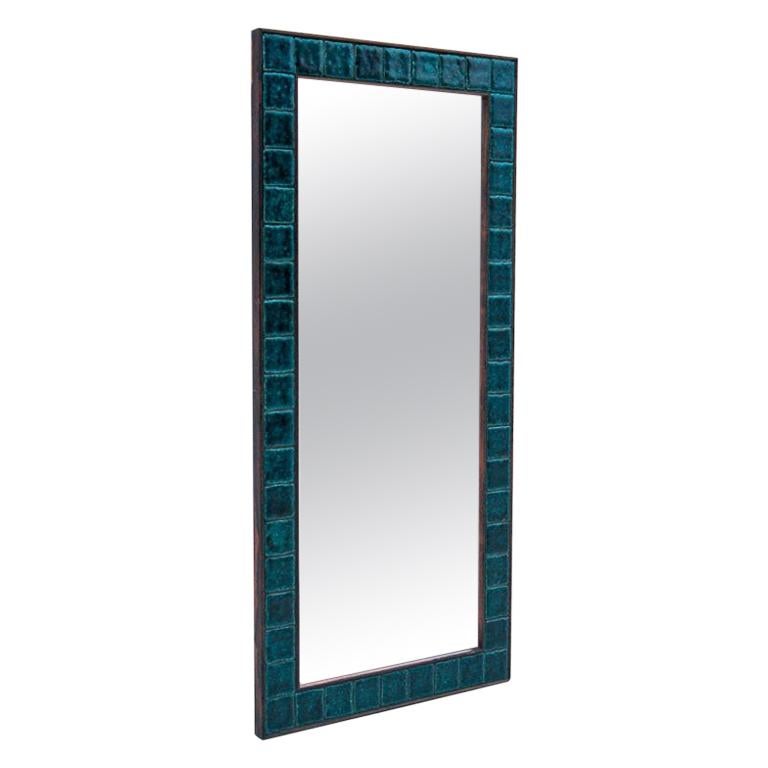 Wall Mirror with Blue Tiles, Denmark, 1960s