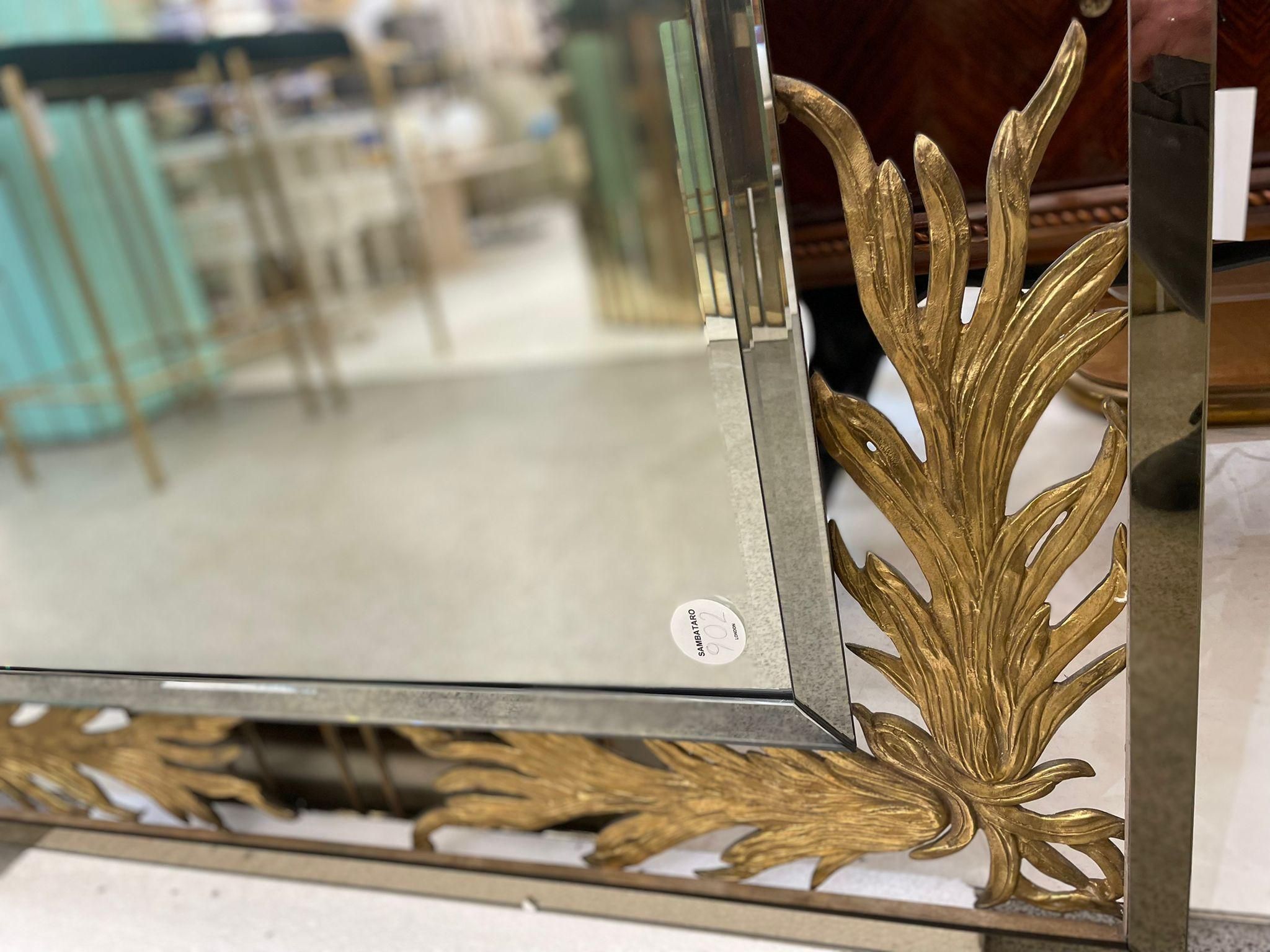 Hollywood Regency Wall Mirror with Bronze Decorations, Italy, 1970s For Sale