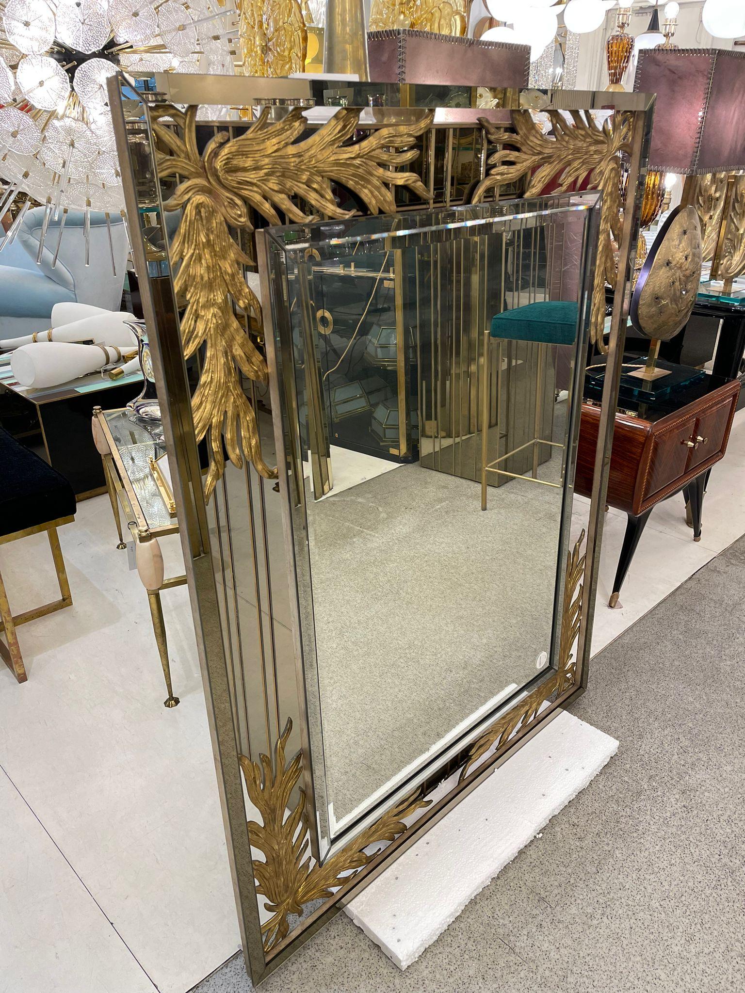 Late 20th Century Wall Mirror with Bronze Decorations, Italy, 1970s For Sale