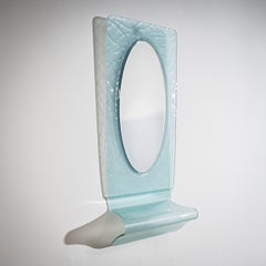 Wall Mirror with Console in Blue Glass, Italy, Mid-20th Century