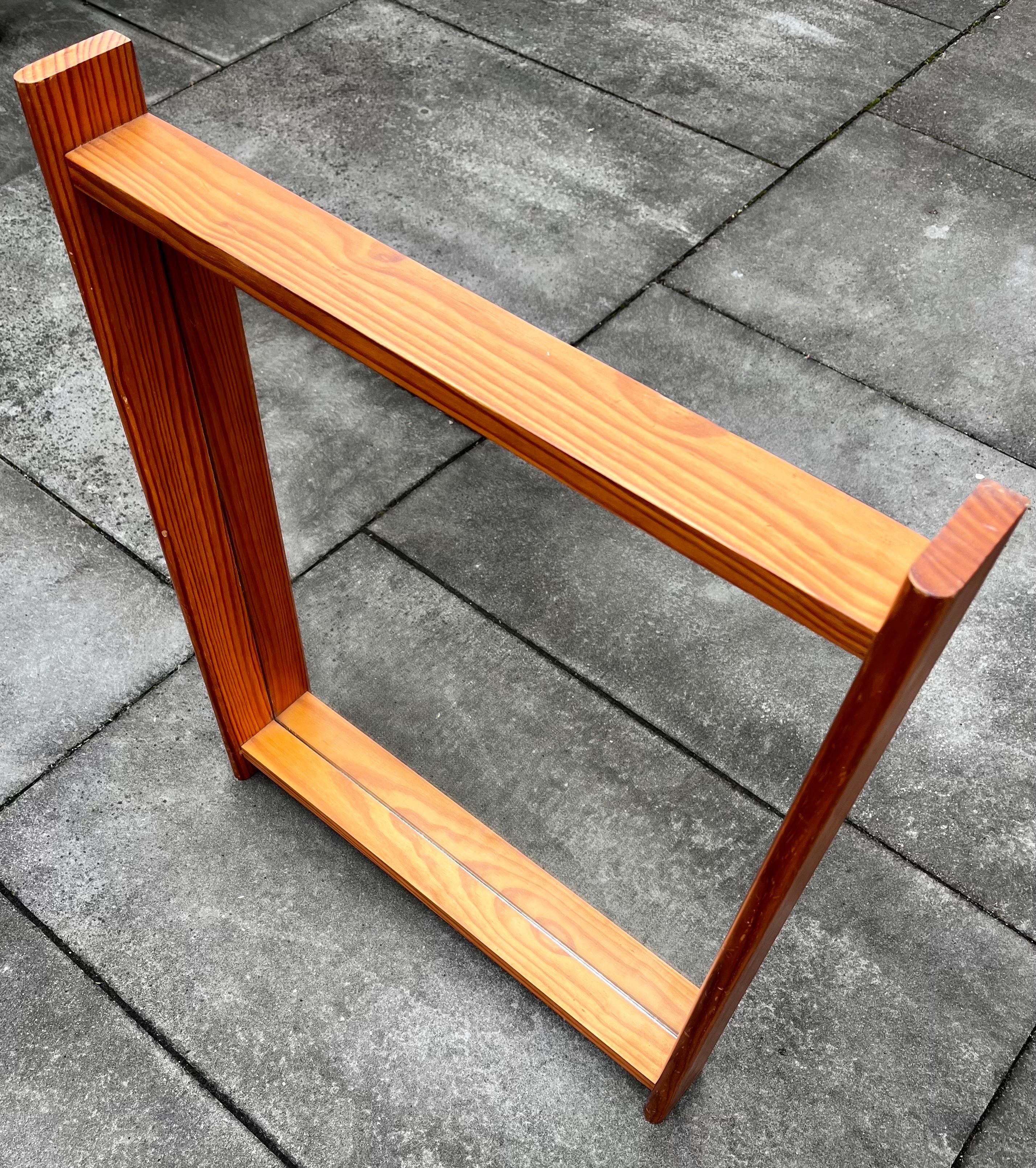 Mid-20th Century Wall Mirror with Deep Pine Frame in the style of  Charlotte Perriand, 1960's For Sale