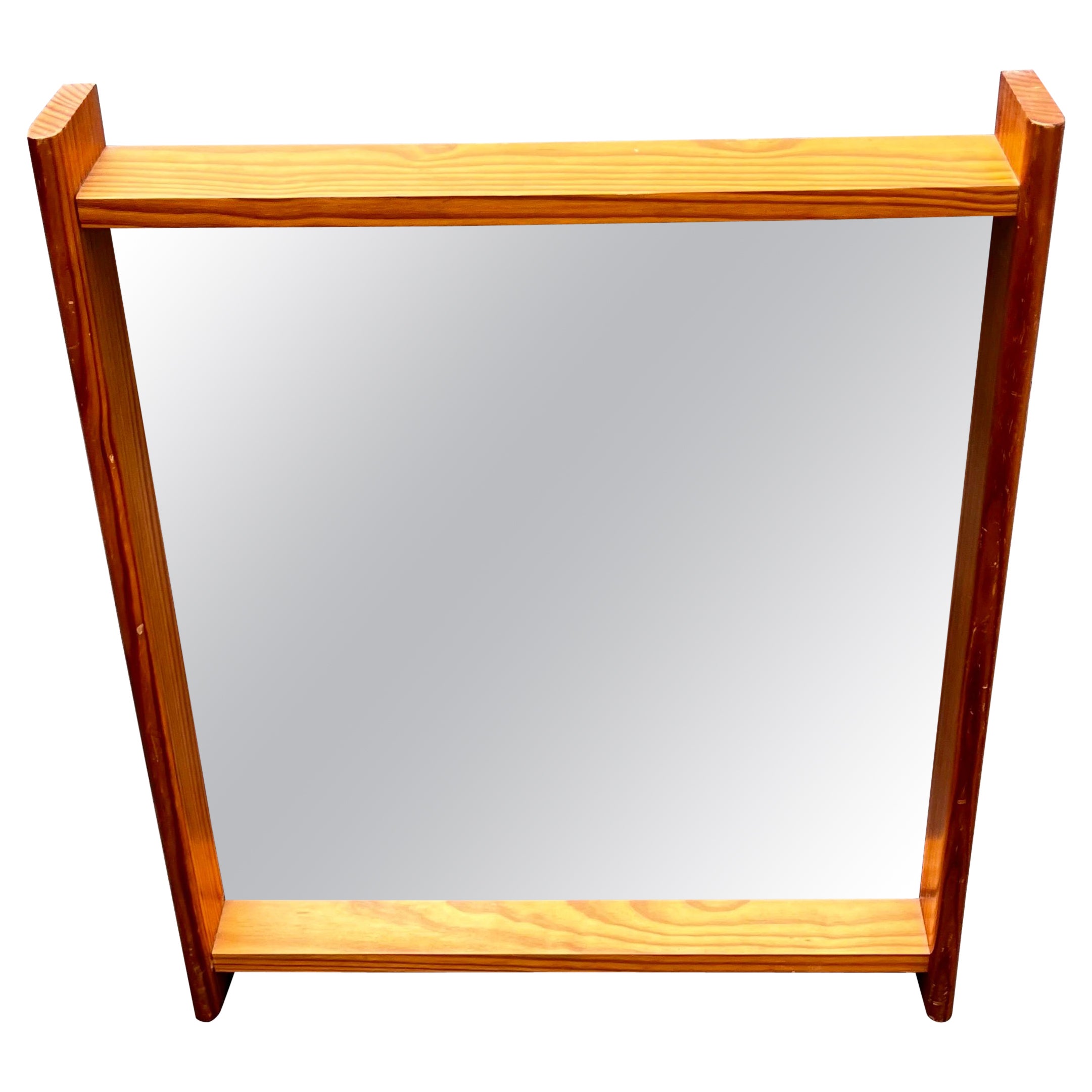 Wall Mirror with Deep Pine Frame in the style of  Charlotte Perriand, 1960's