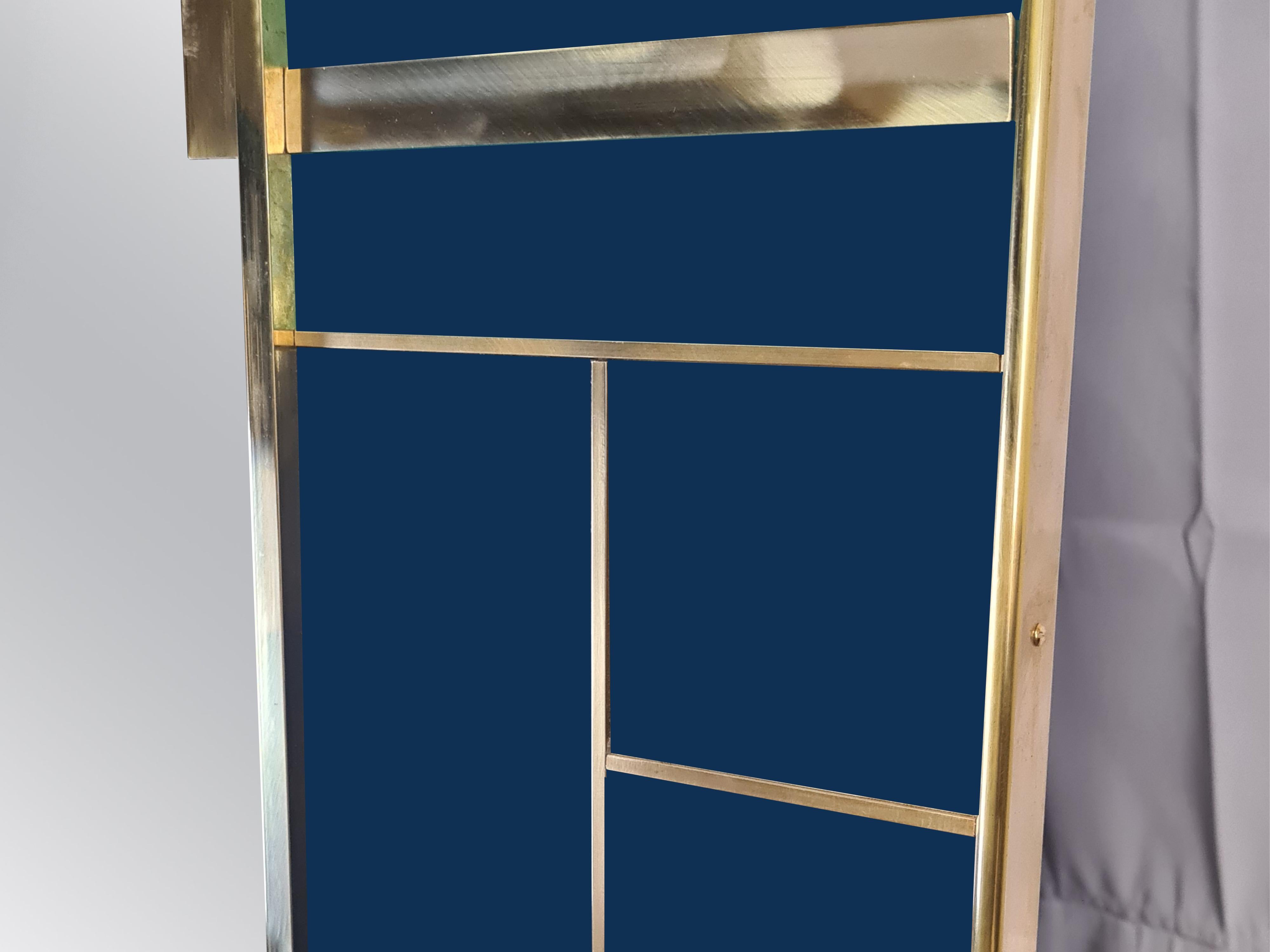 Mid-Century Modern Wall Mirror with Dotted Brass and Blue Murano Glass, Italian Design For Sale