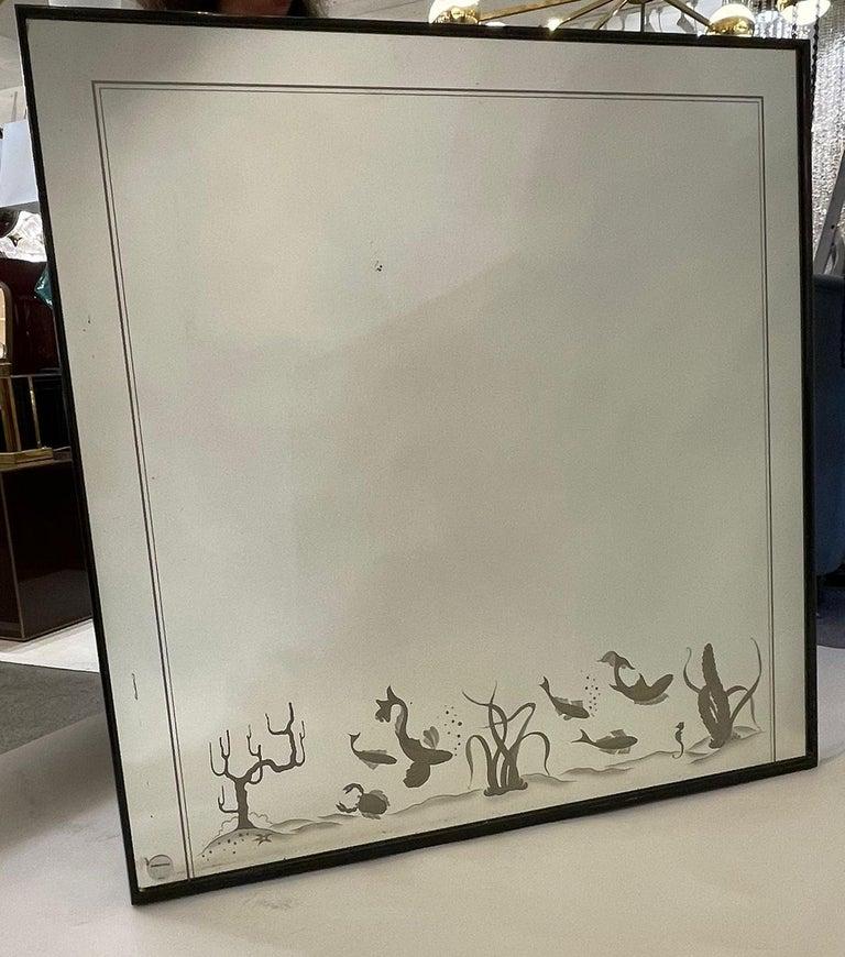 Mid-Century Modern Rare Wall Mirror with Fish Decorations, Italy 1930s For Sale