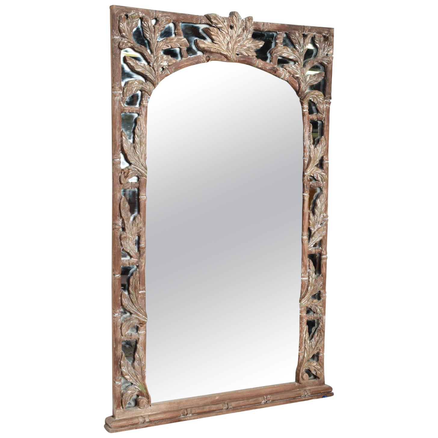 1960s Wall Mirror Hand Carved Wood Frame For Sale