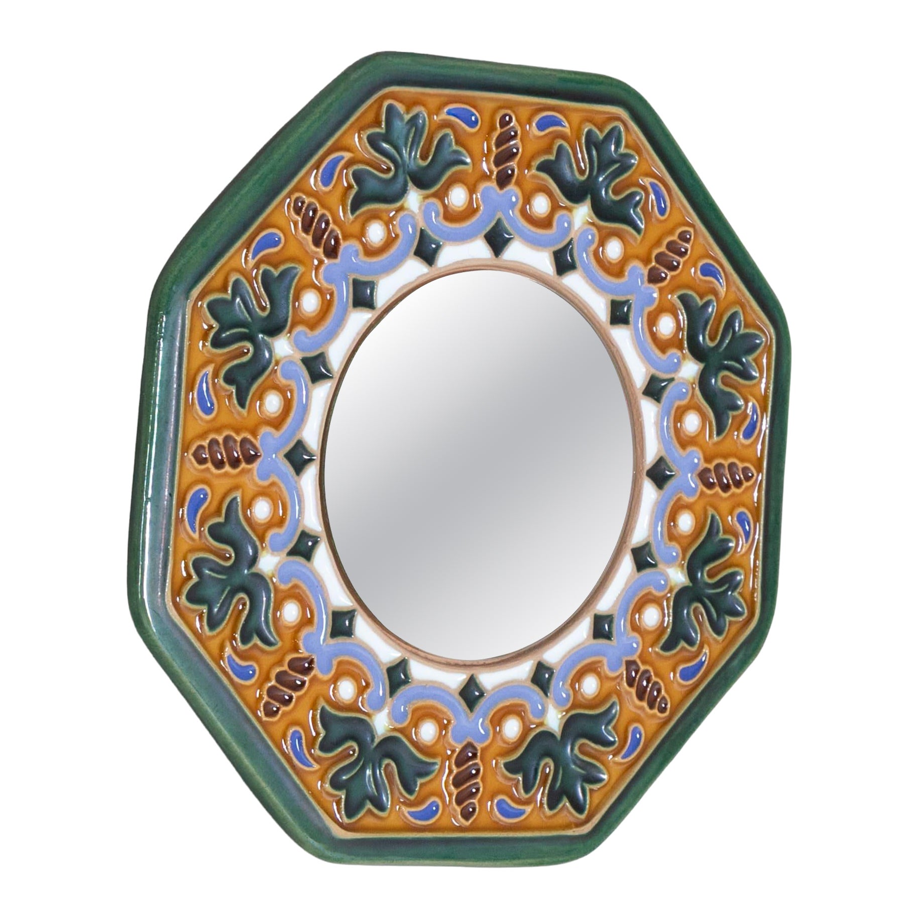 Wall mirror with hexagonal ceramic frame 1970 For Sale