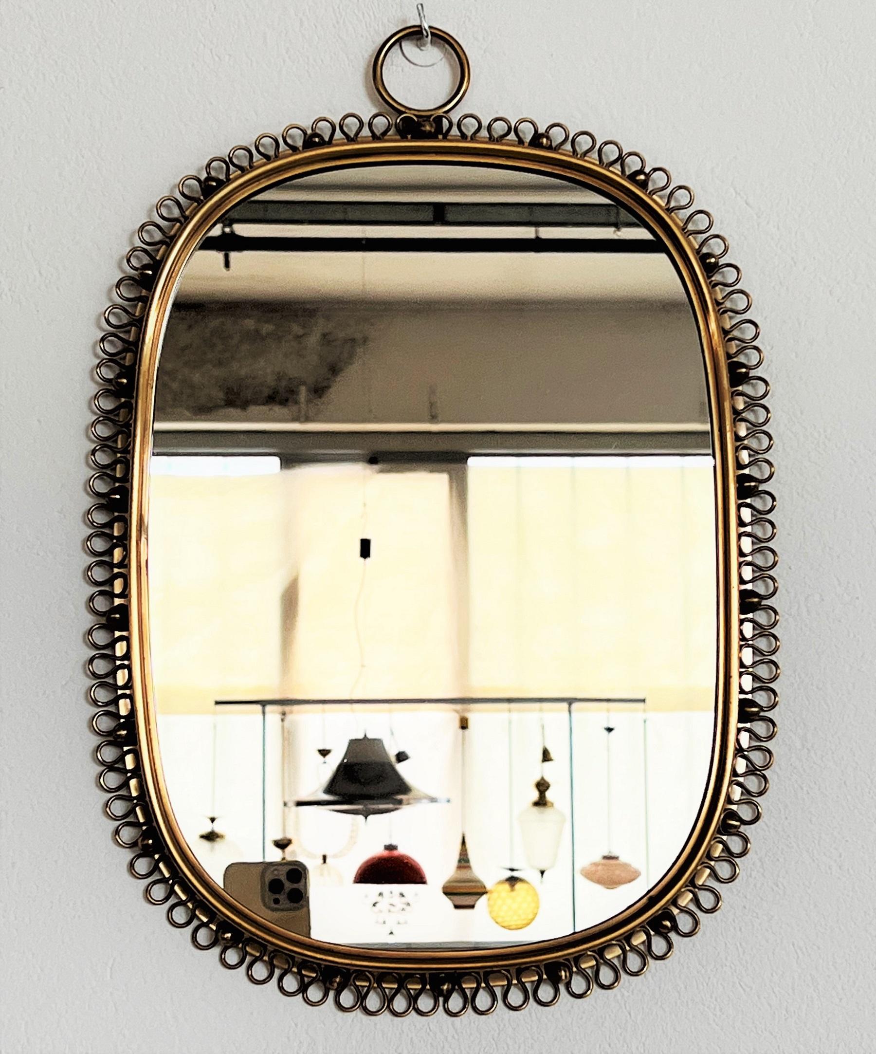 Mid-20th Century Wall Mirror with Loop Frame in Brass by Josef Frank for Svenskt Tenn, 1950s