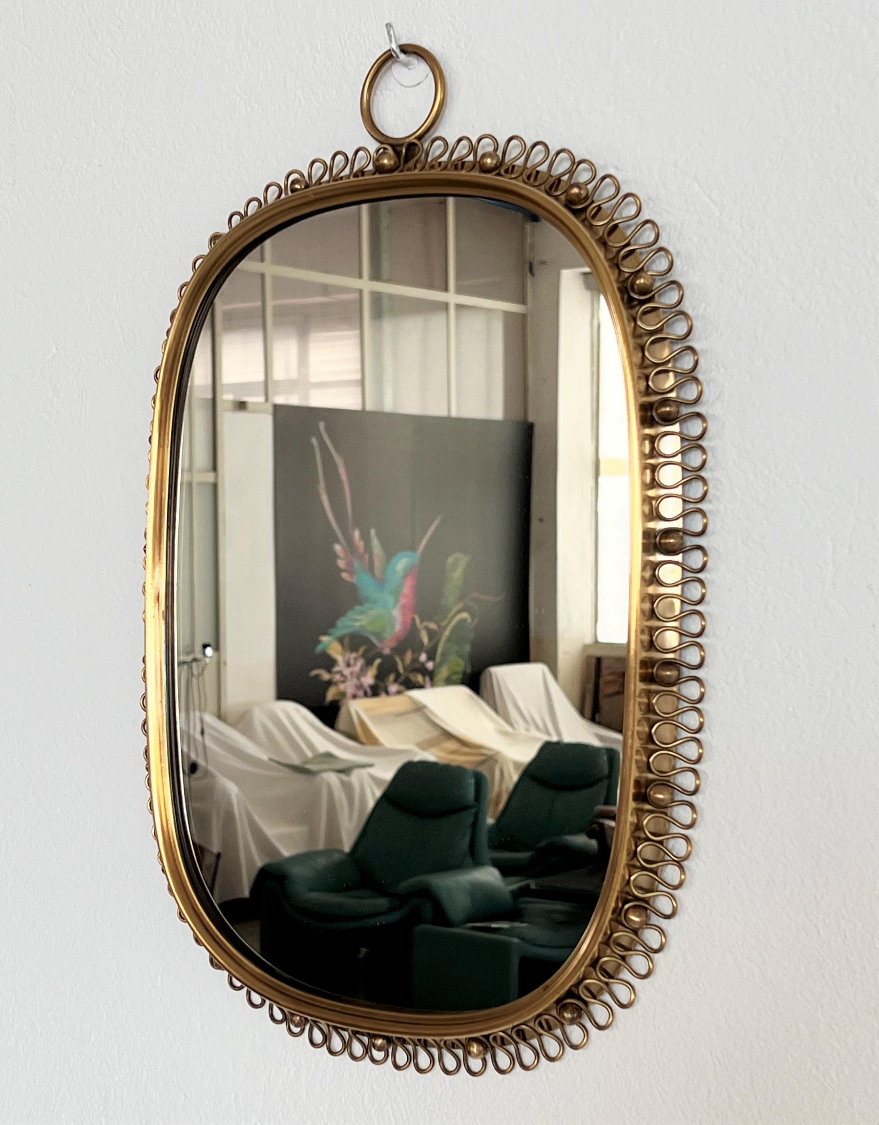 Wall Mirror with Loop Frame in Brass by Josef Frank for Svenskt Tenn, 1950s 1
