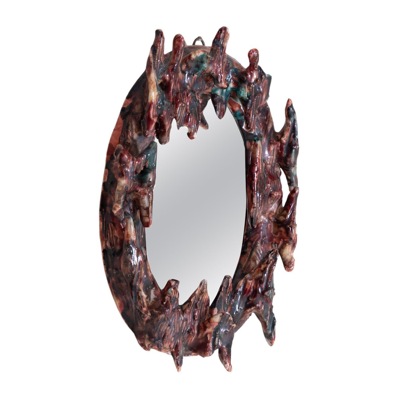 Specchio da parete con cornice in ceramica rossa in vendita