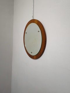 Wall Mirror Wood Round Shaped Aluminum Midcentury Modern Italian Design 1960s