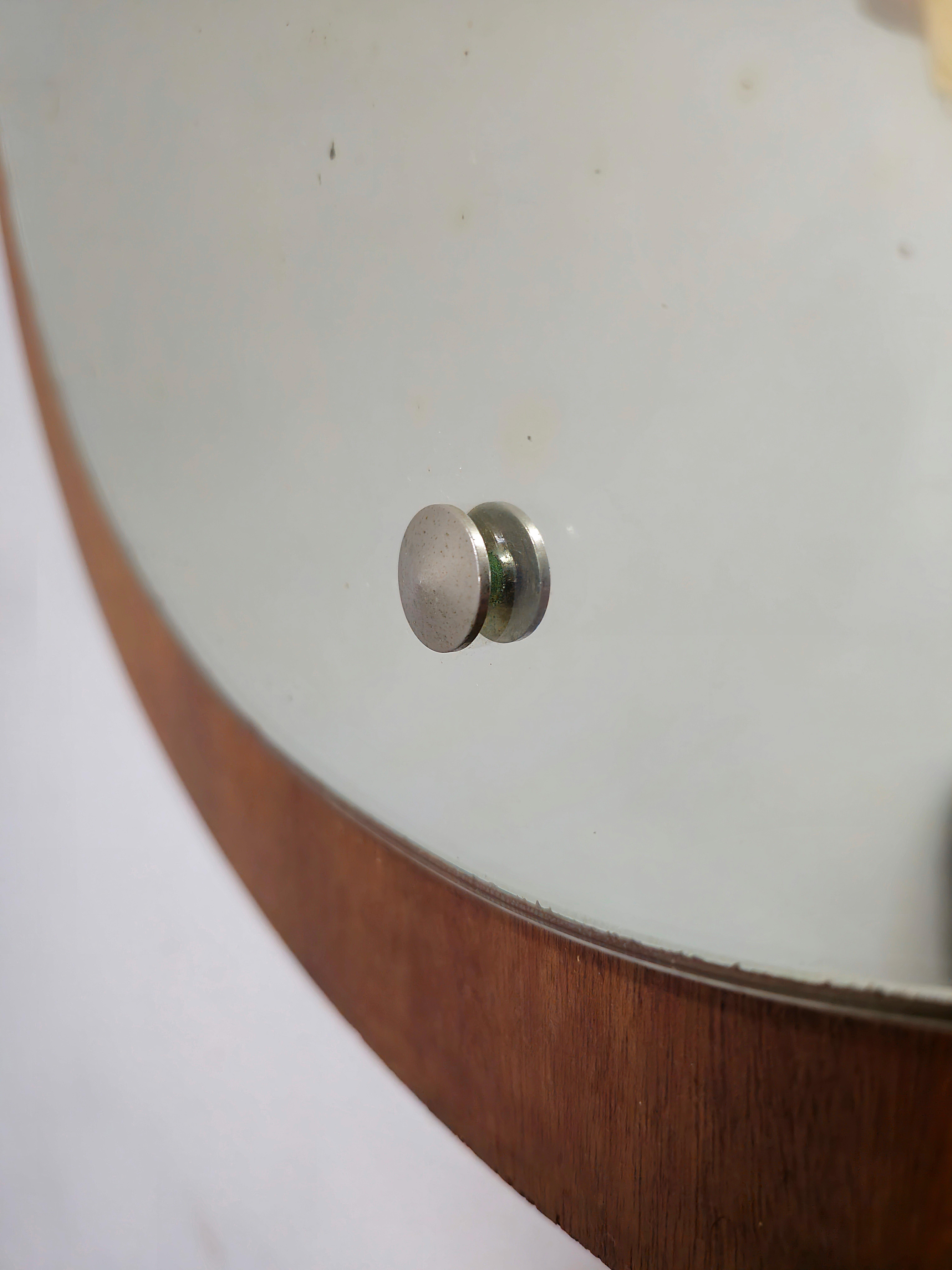 Wall Mirror Wood Round Shaped Aluminum Midcentury Modern Italian Design 1960s For Sale 2