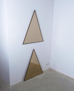 Wall Mirrors (2x) Triangular Bronze Tinted Mirrors Brass Frame, Italy Midcentury