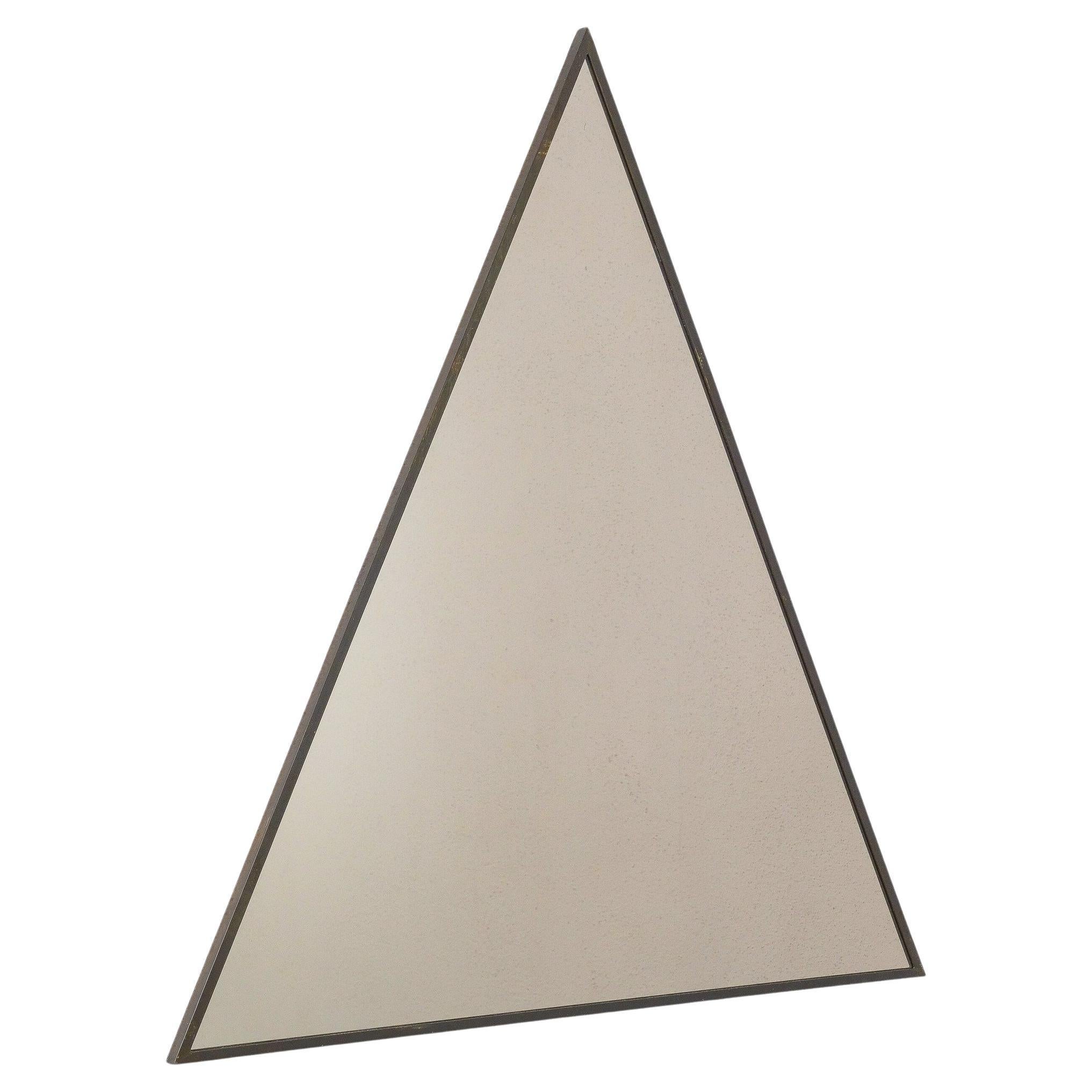 Wall Mirrors (2x) Triangular Bronze Tinted Mirrors Brass Frame, Italy Midcentury