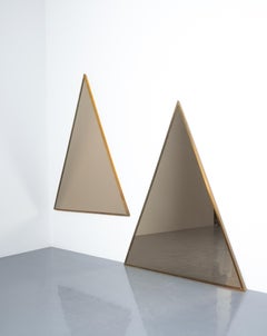 Wall Mirrors Triangular Bronze Tinted Mirrors Brass Frame, Italy Midcentury
