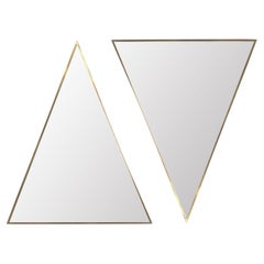 Wall Mirrors Triangular Bronze Tinted Mirrors Brass Frame, Italy Midcentury
