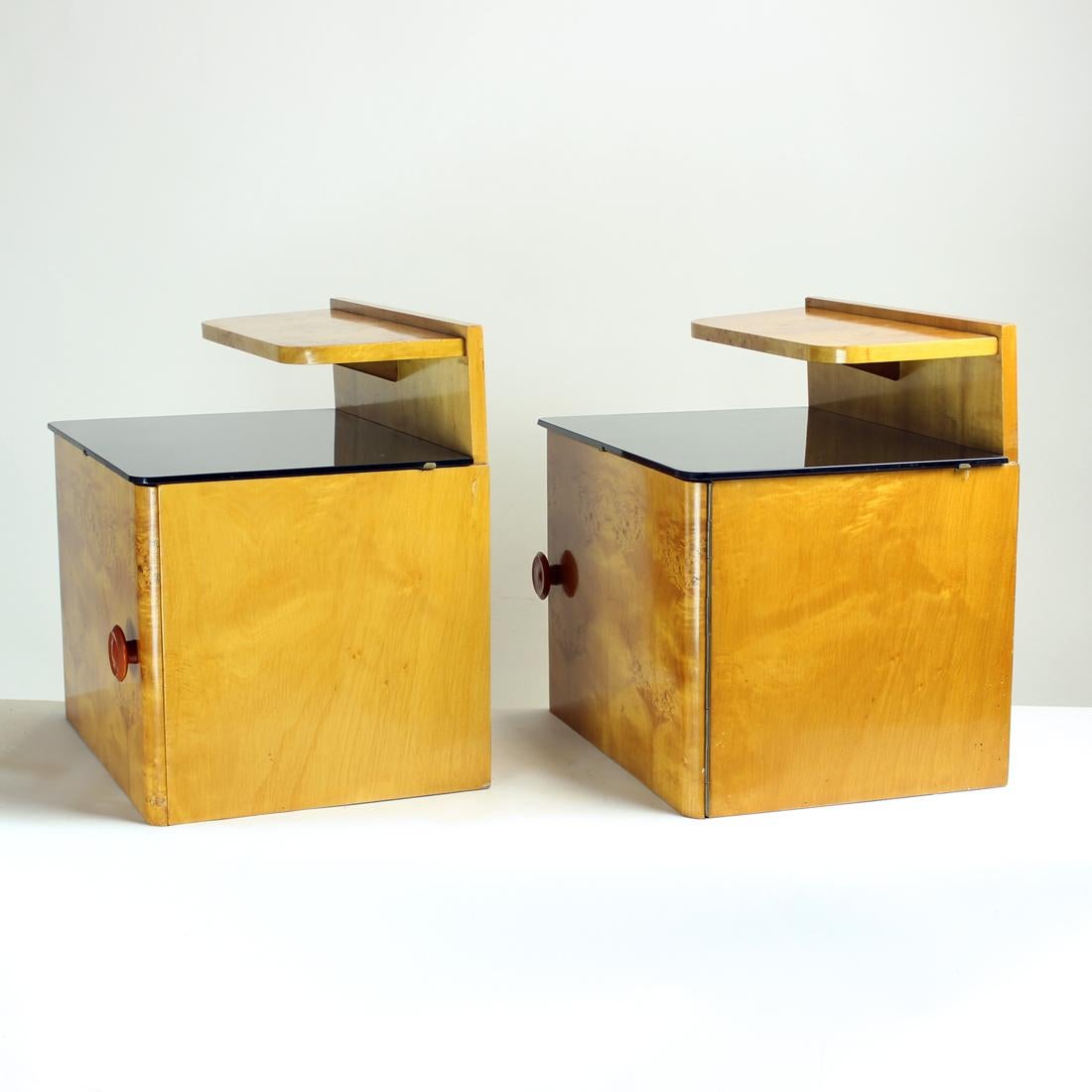 Wall Mount Art Deco Bedside Tables With Glass Tops, Czechoslovakia 1940s 7