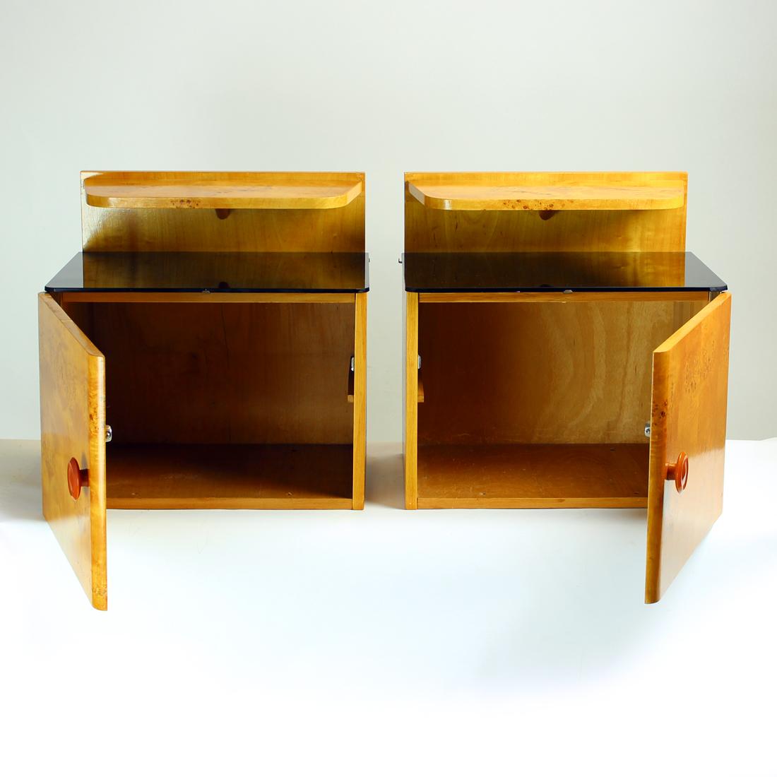 Wall Mount Art Deco Bedside Tables With Glass Tops, Czechoslovakia 1940s In Good Condition In Zohor, SK