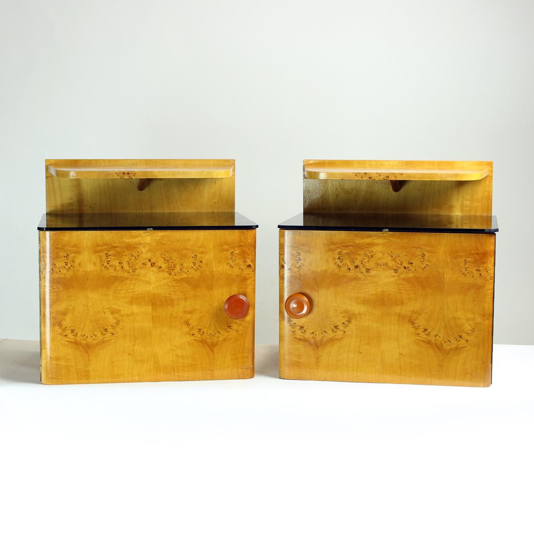 Wall Mount Art Deco Bedside Tables With Glass Tops, Czechoslovakia 1940s 2