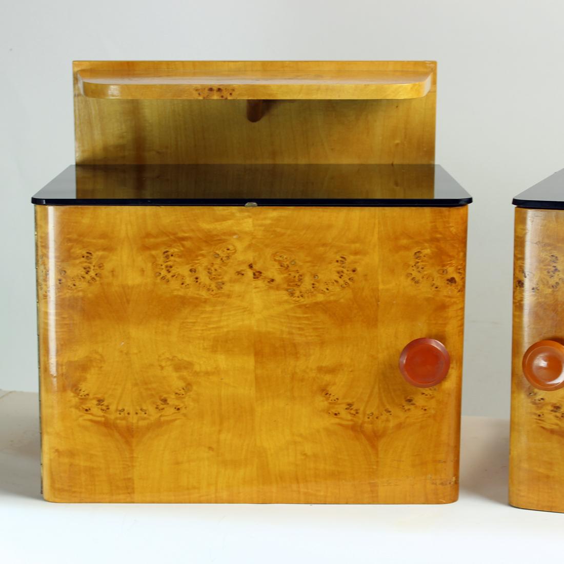 Wall Mount Art Deco Bedside Tables With Glass Tops, Czechoslovakia 1940s 3