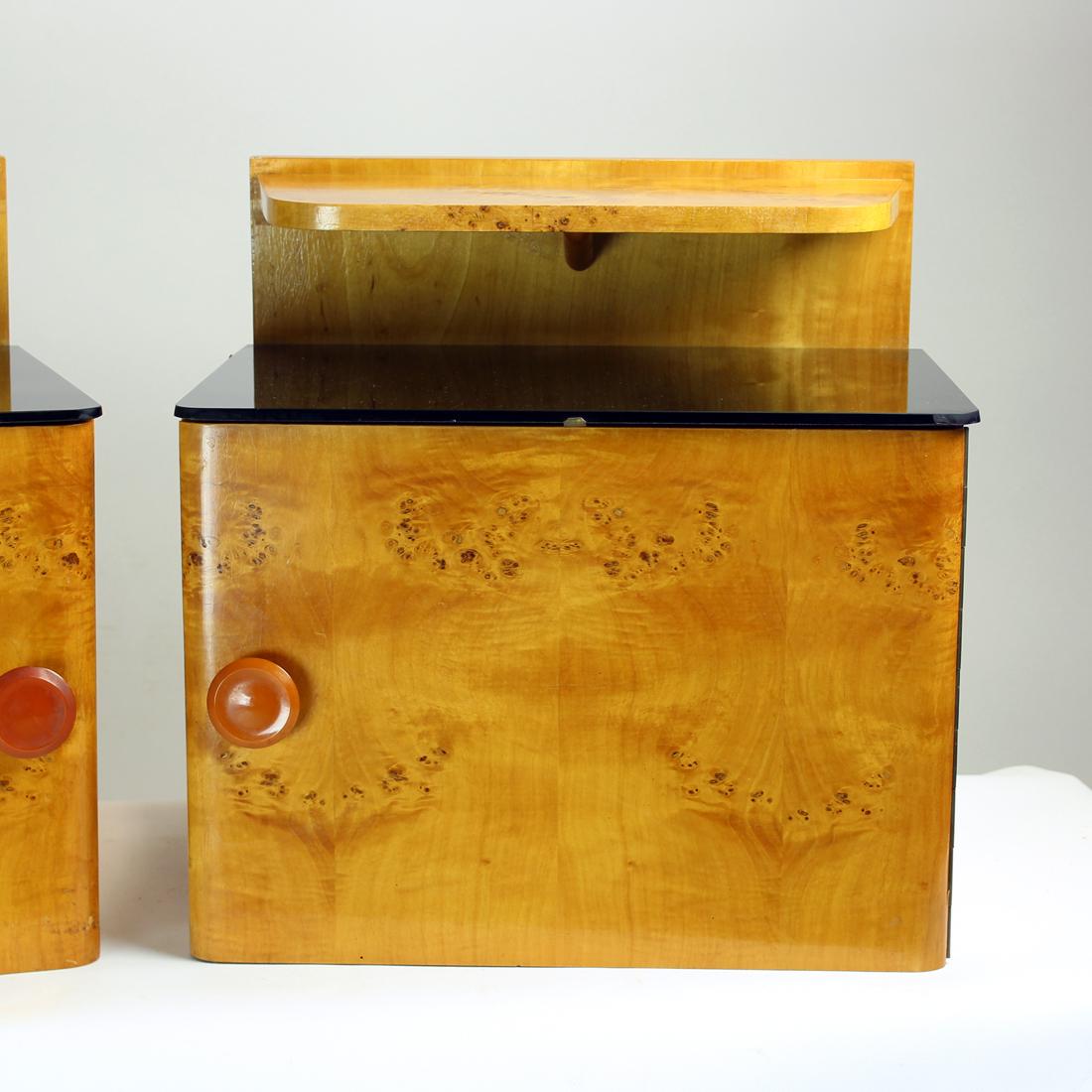Wall Mount Art Deco Bedside Tables With Glass Tops, Czechoslovakia 1940s 4