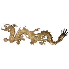 Vintage Wall Mount, Asian Cast Brass Dragon Chasing a Ball