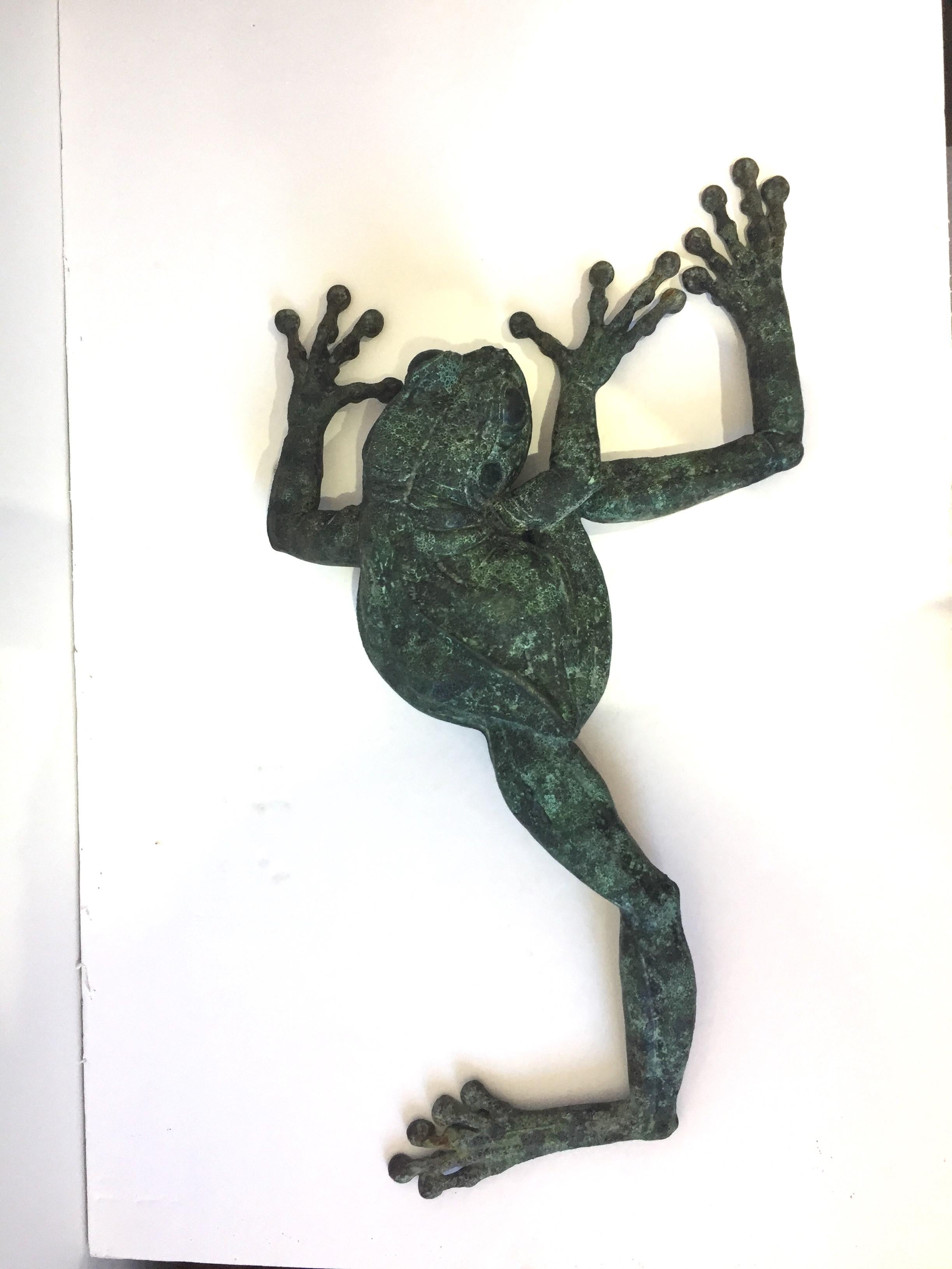 Wall Mount Bronze Frog Sculpture by Kathy Spalding 5