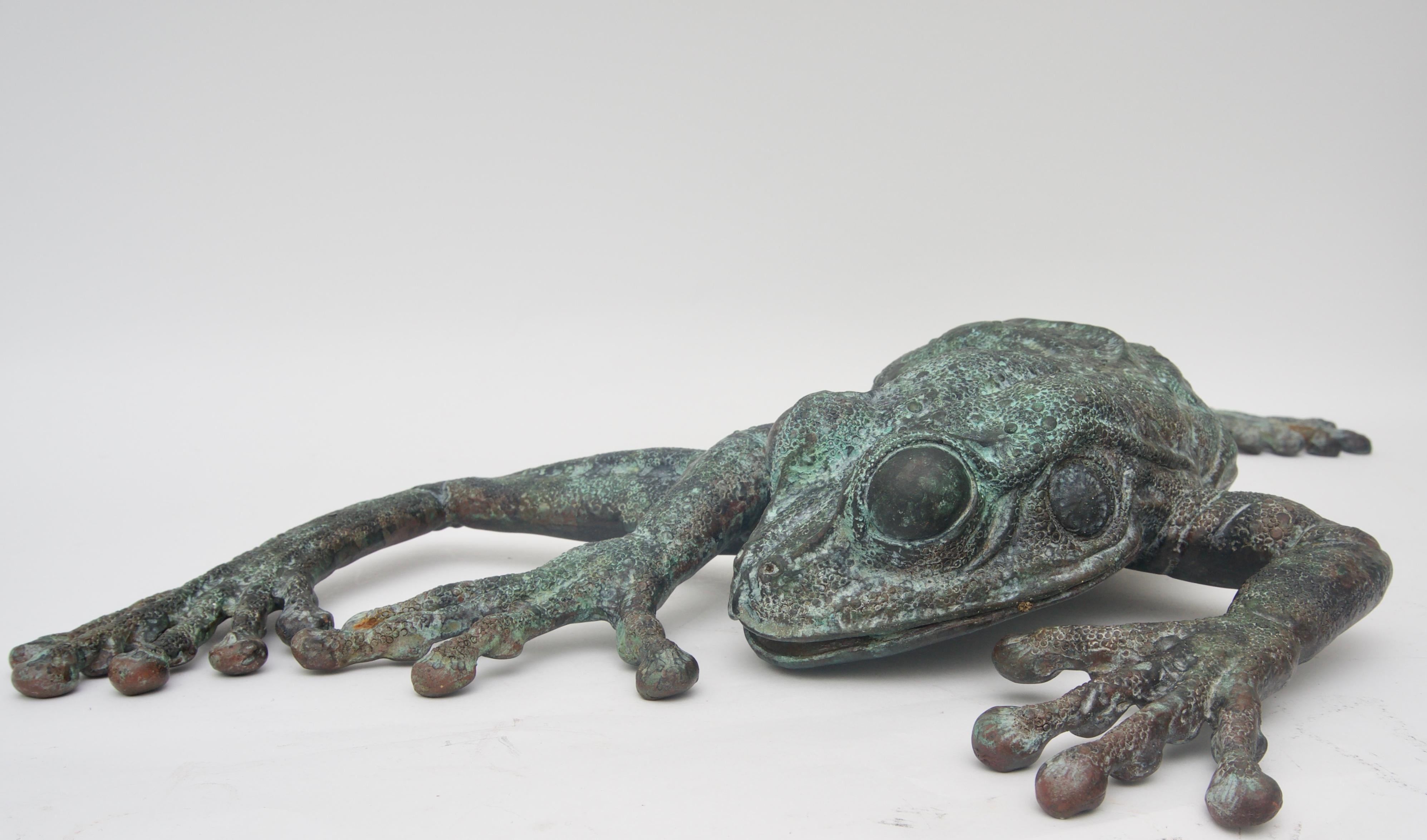 Modern Wall Mount Bronze Frog Sculpture by Kathy Spalding