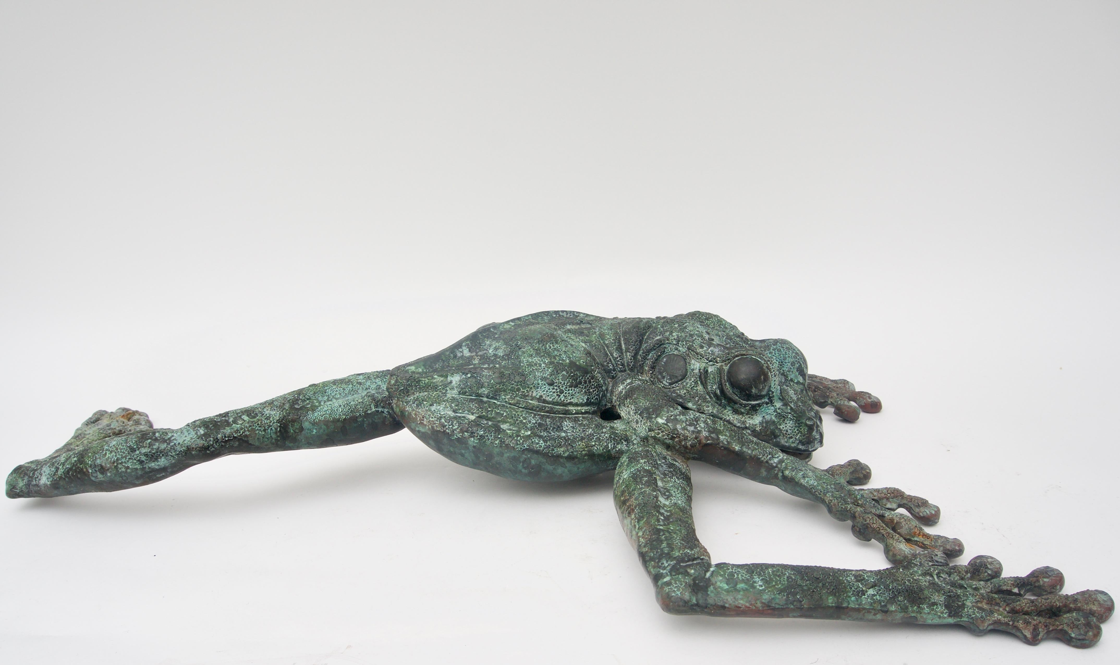 American Wall Mount Bronze Frog Sculpture by Kathy Spalding