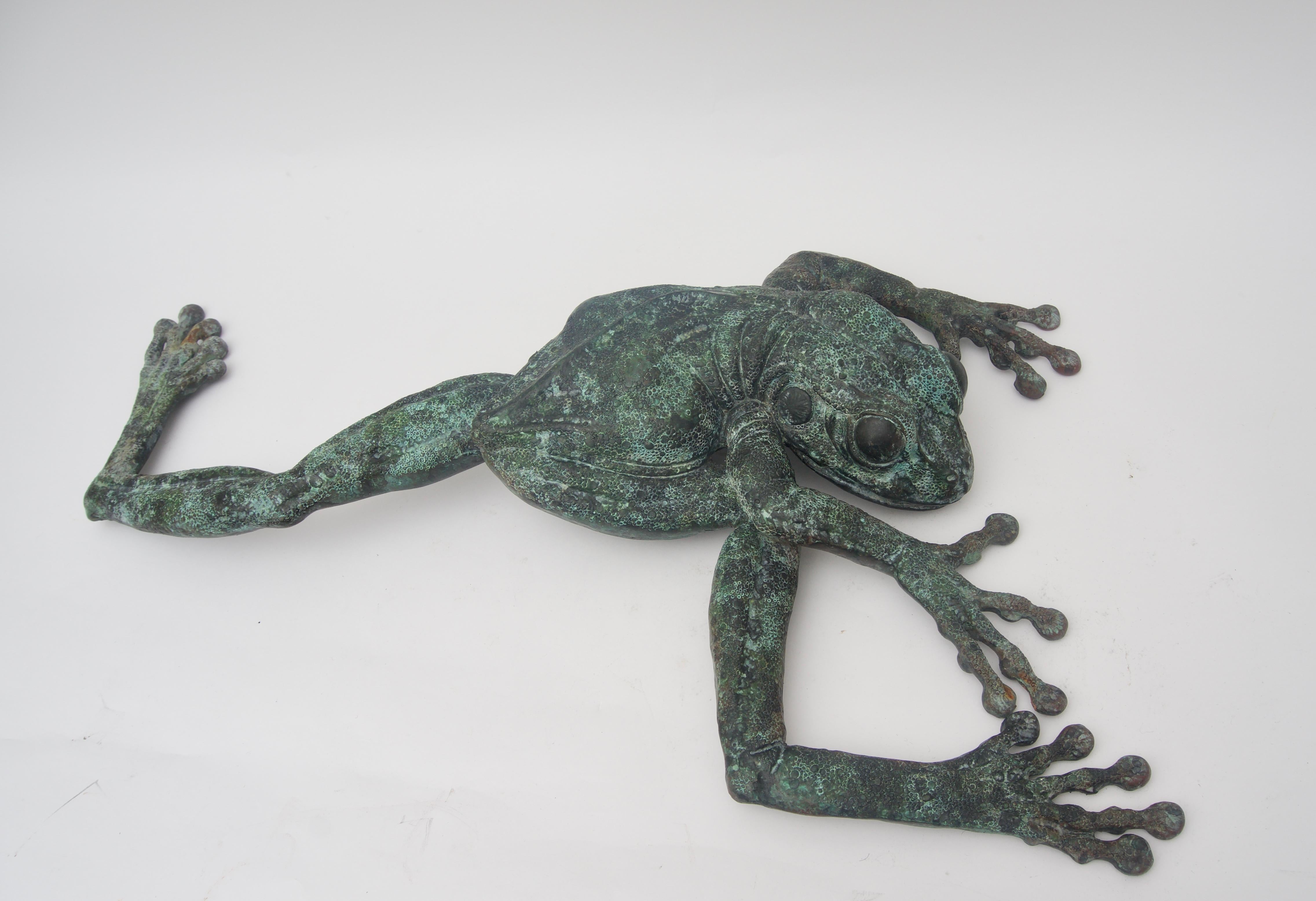 Cast Wall Mount Bronze Frog Sculpture by Kathy Spalding