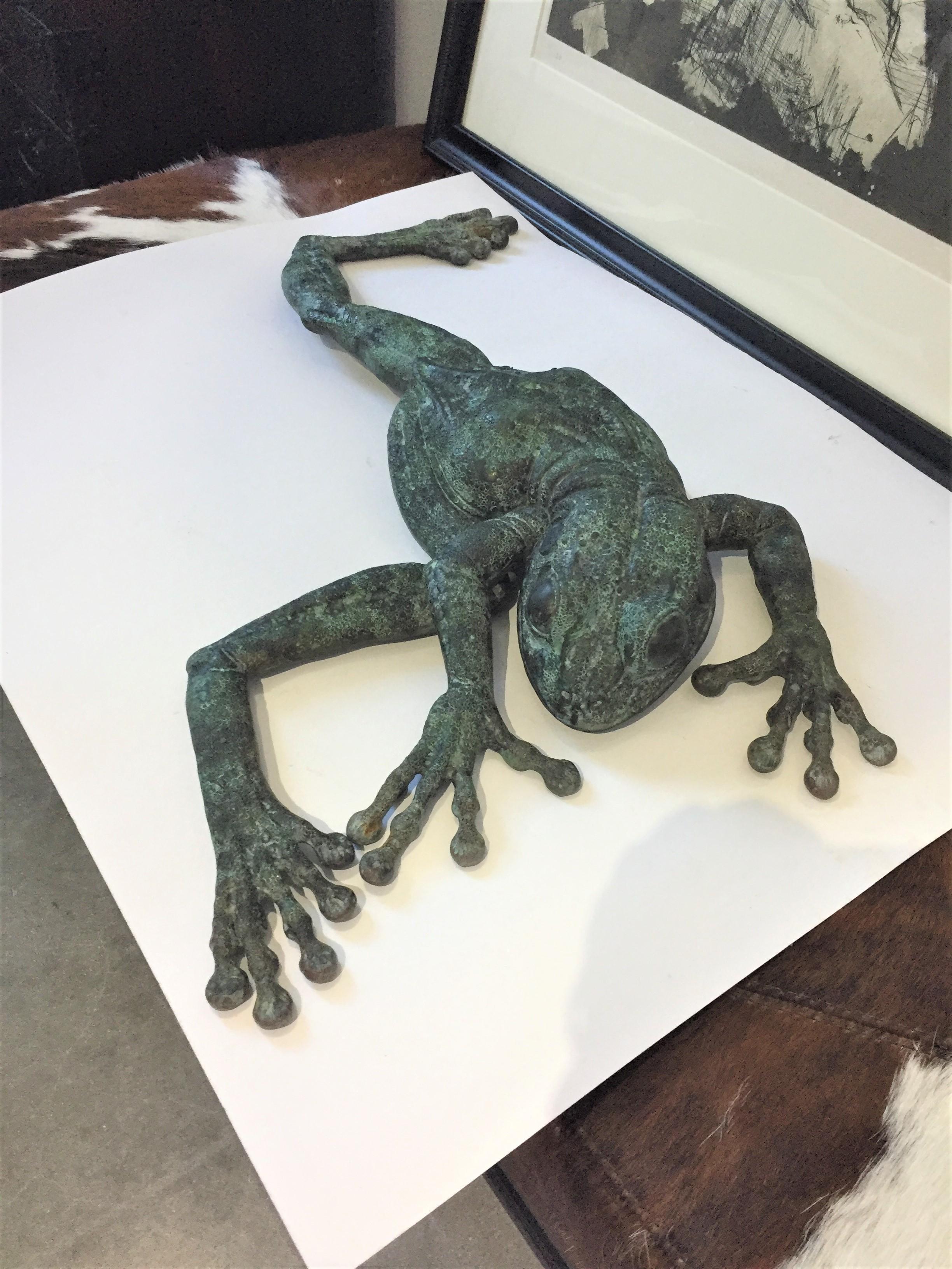 Wall Mount Bronze Frog Sculpture by Kathy Spalding In Good Condition In West Palm Beach, FL