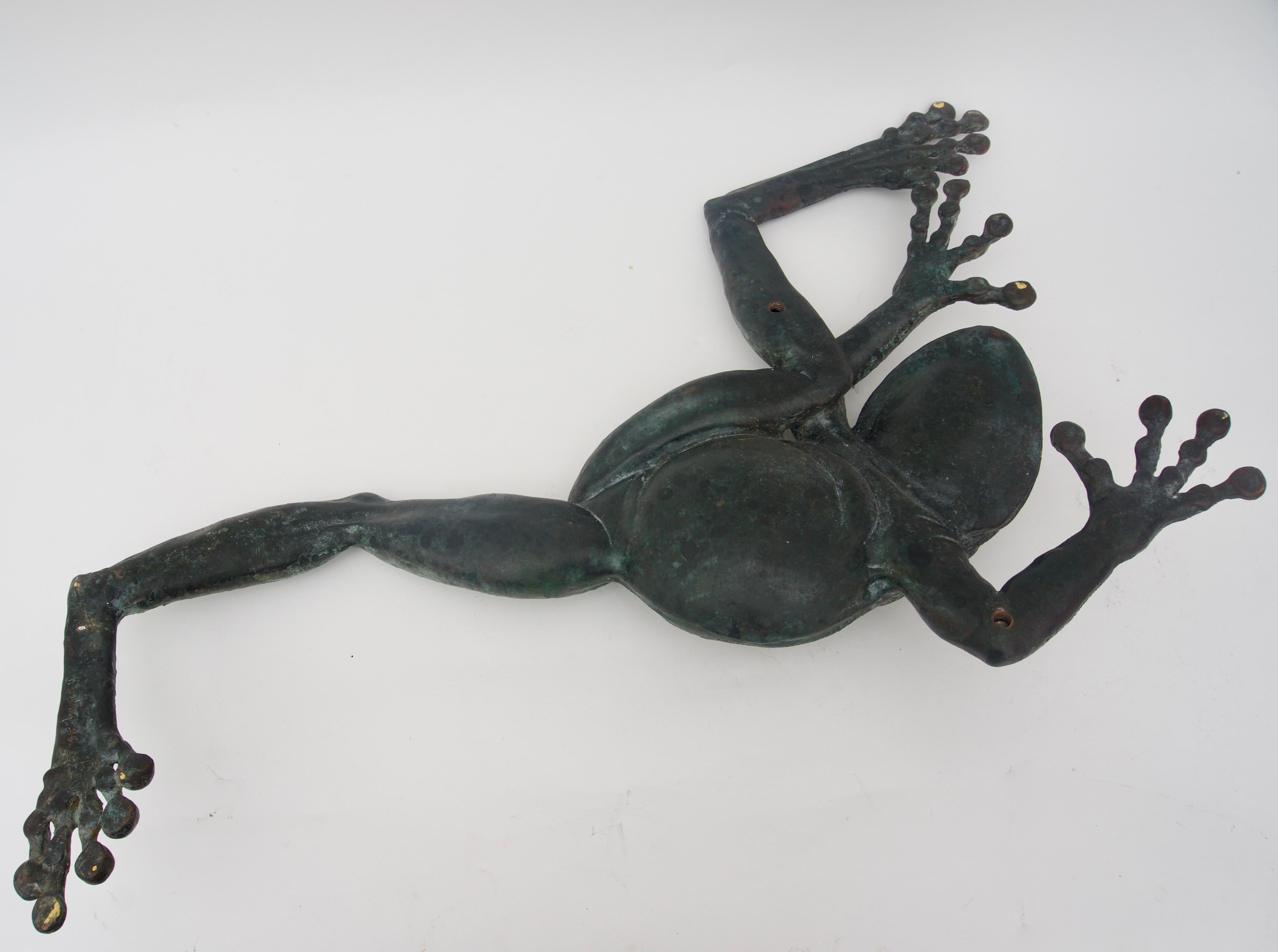 Wall Mount Bronze Frog Sculpture by Kathy Spalding 1