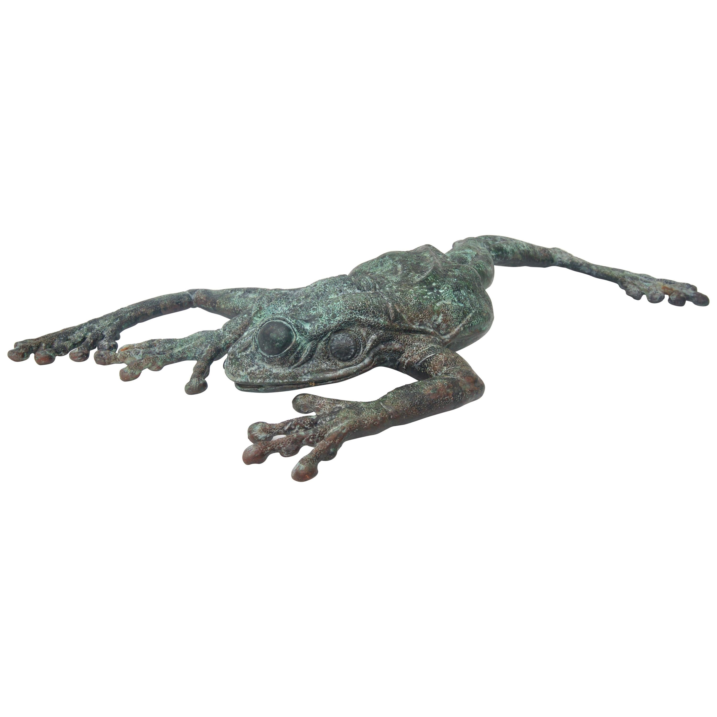 Wall Mount Bronze Frog Sculpture by Kathy Spalding
