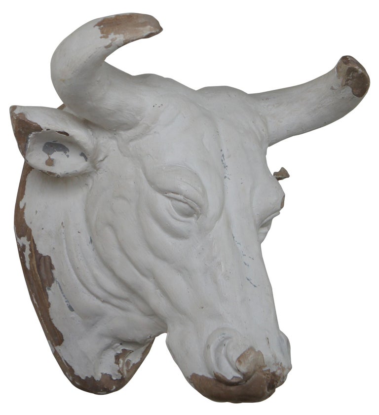 Wall Mount Ceramic Bull Head Farm Cow Ranch Towel Rack Sculpture