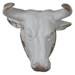 Vintage Wall Mount Ceramic Bull Head Farm Cow Ranch Towel Rack Sculpture Composite Bust