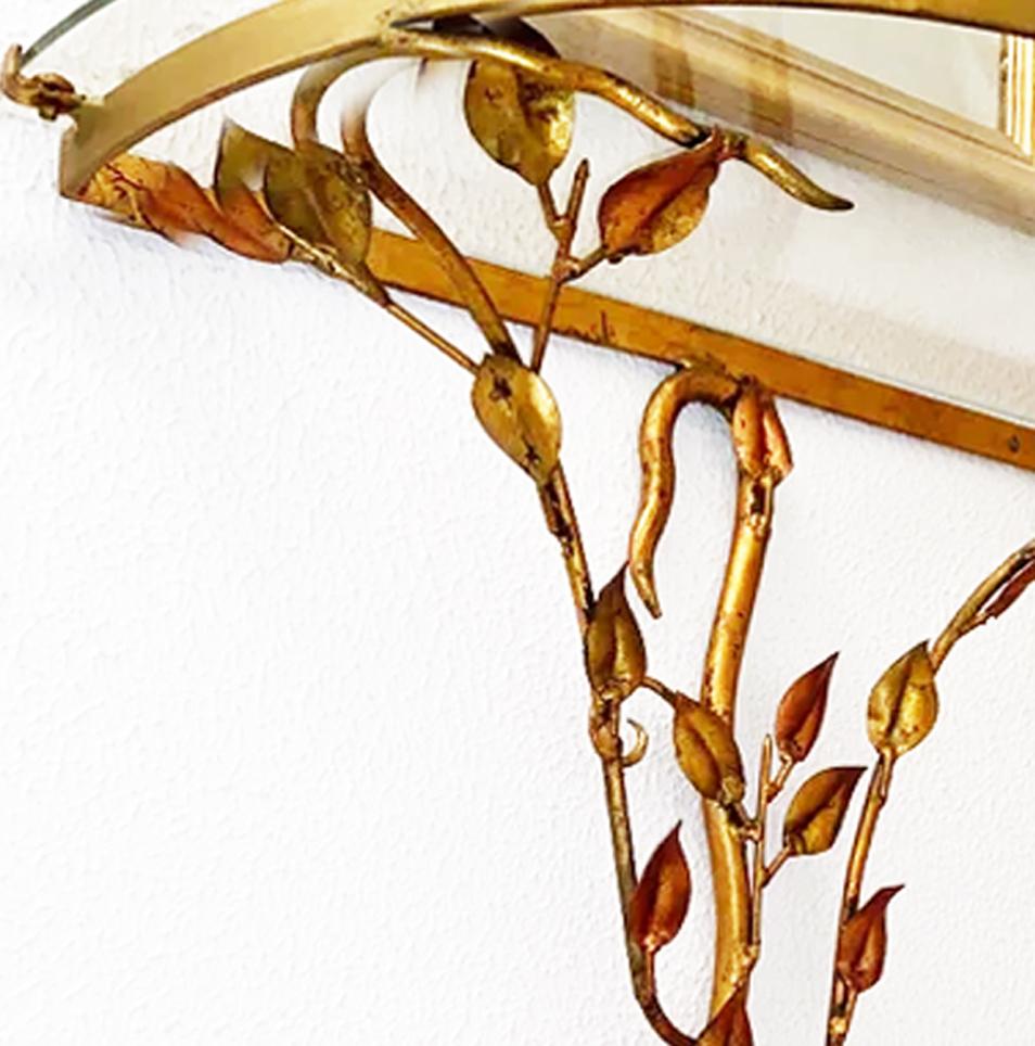  Console Table Wall Mount Hollywood Regency Iron Leaves Gold Leaf France 50s In Good Condition For Sale In Mombuey, Zamora