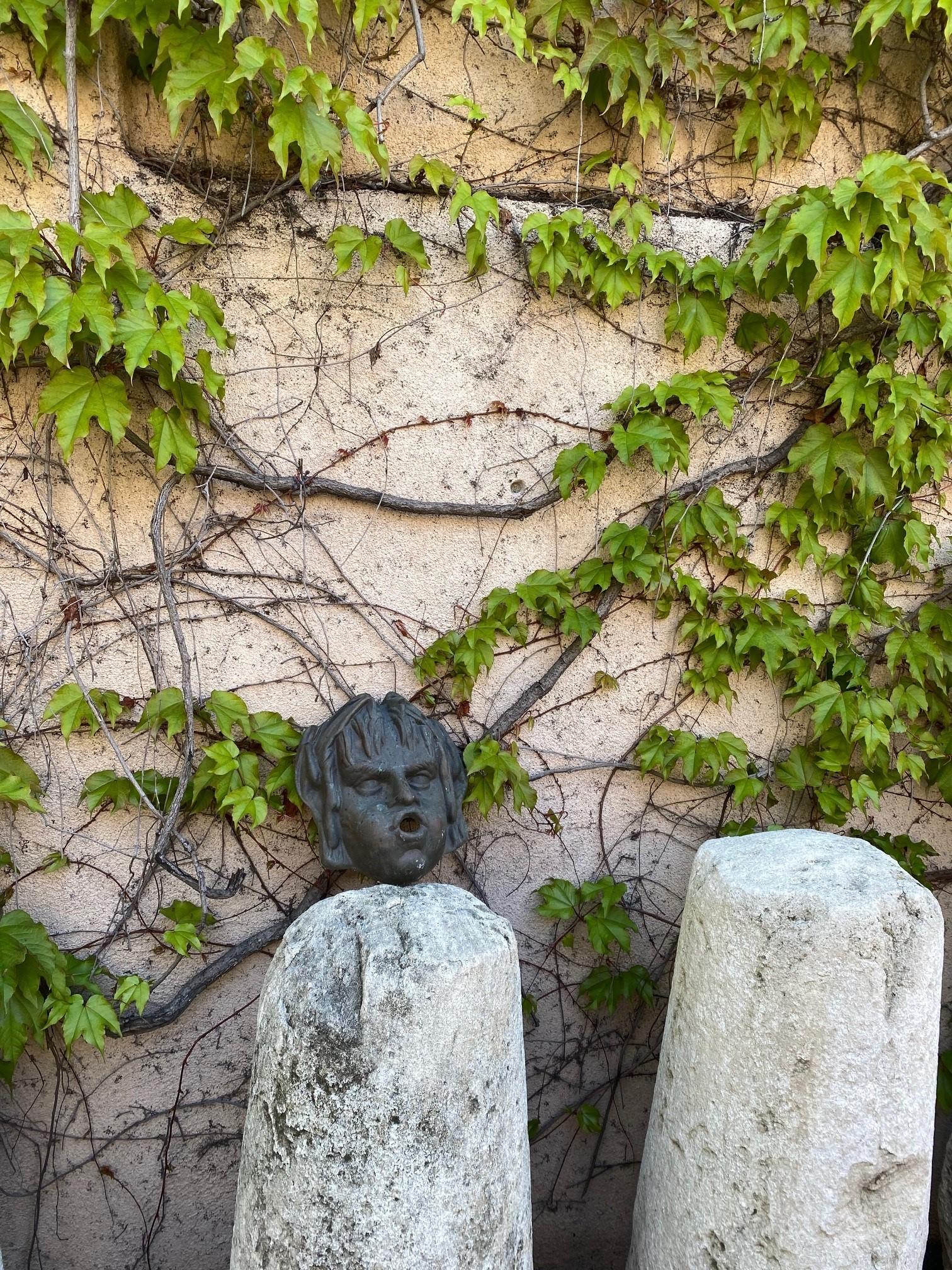 Fuente de pared con caño Cabeza de niña de bronce fundido Elemento decorativo de agua Antigüedades CA en venta 10