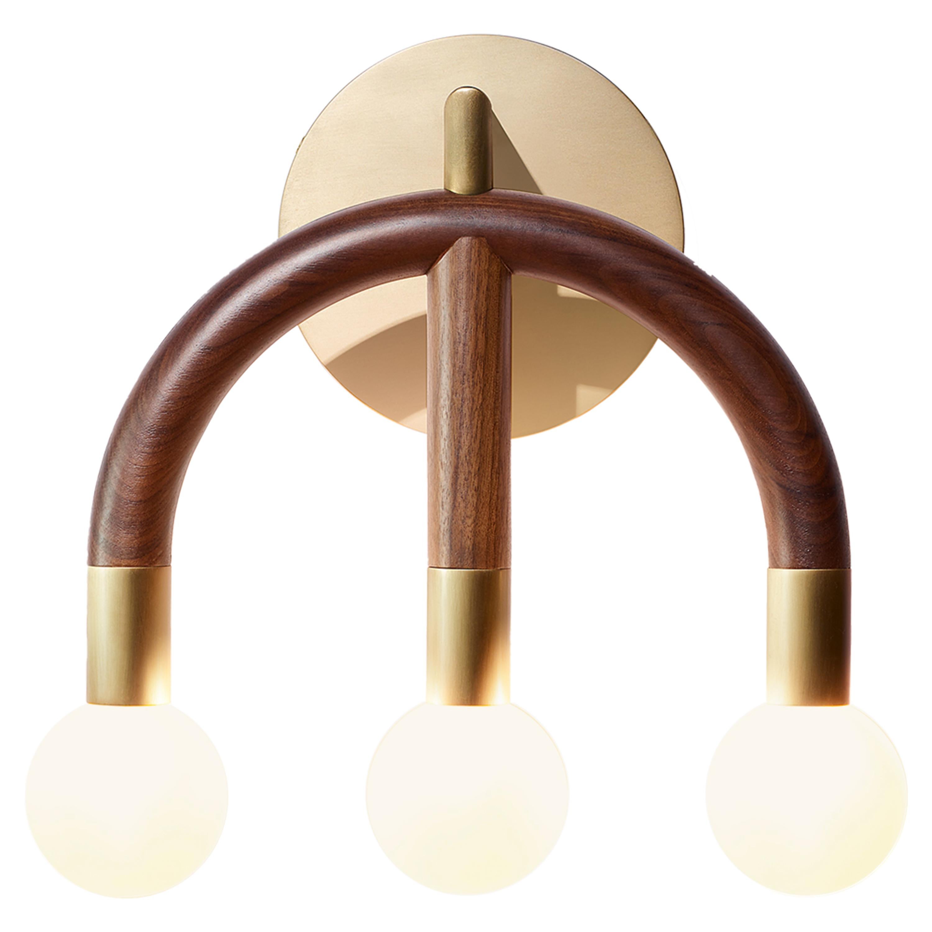 Contemporary Walnut and Brass LED Wall Sconce - CROWN Sconce For Sale