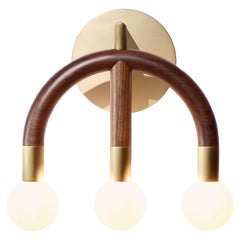 Contemporary Walnut and Brass LED Wall sconce CROWN by Hachi Collections