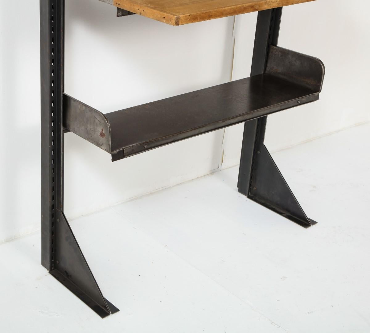 Midcentury French Industrial Iron Shelving System with Wood Desktop For Sale 5