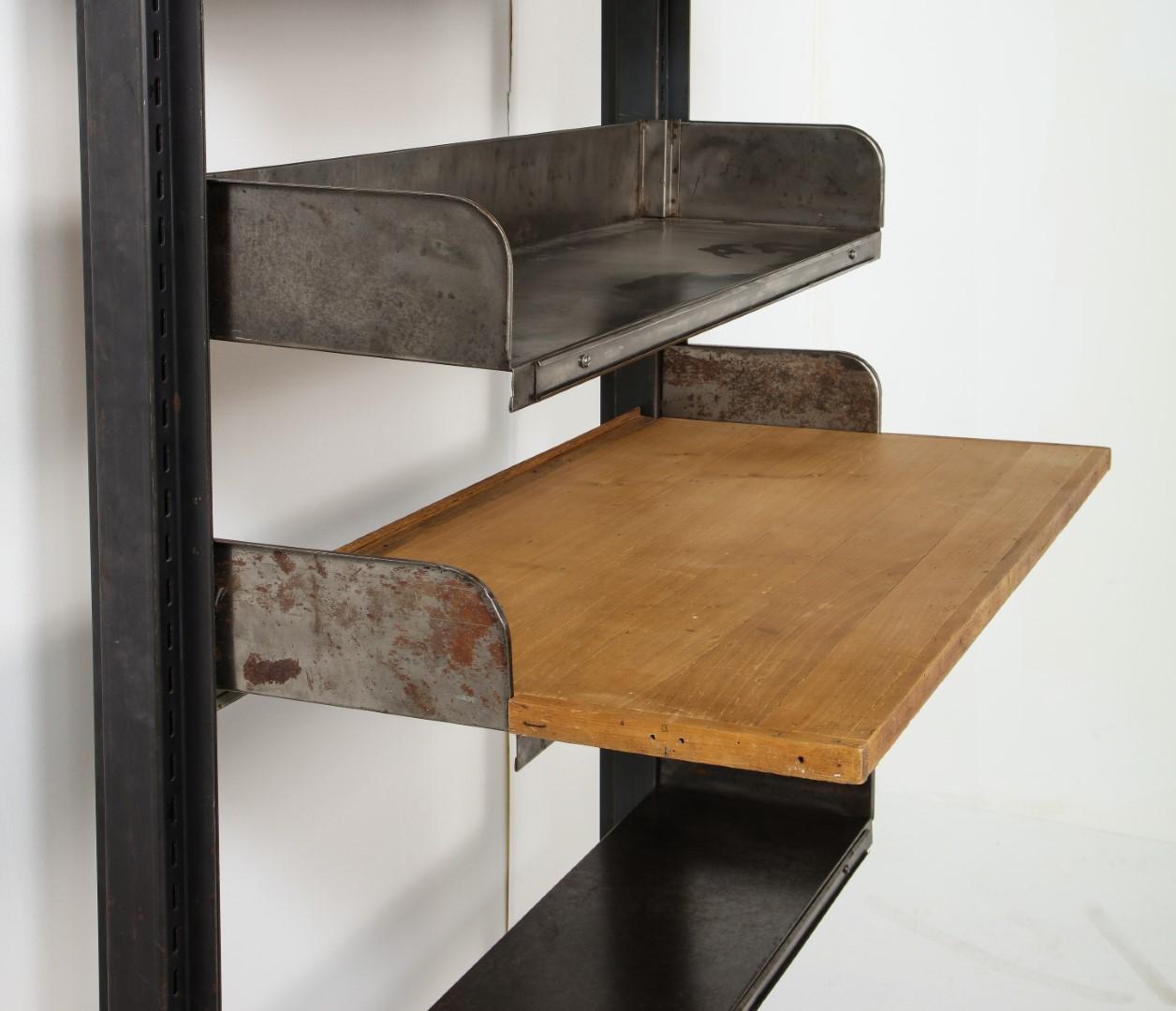 Midcentury French Industrial Iron Shelving System with Wood Desktop For Sale 8