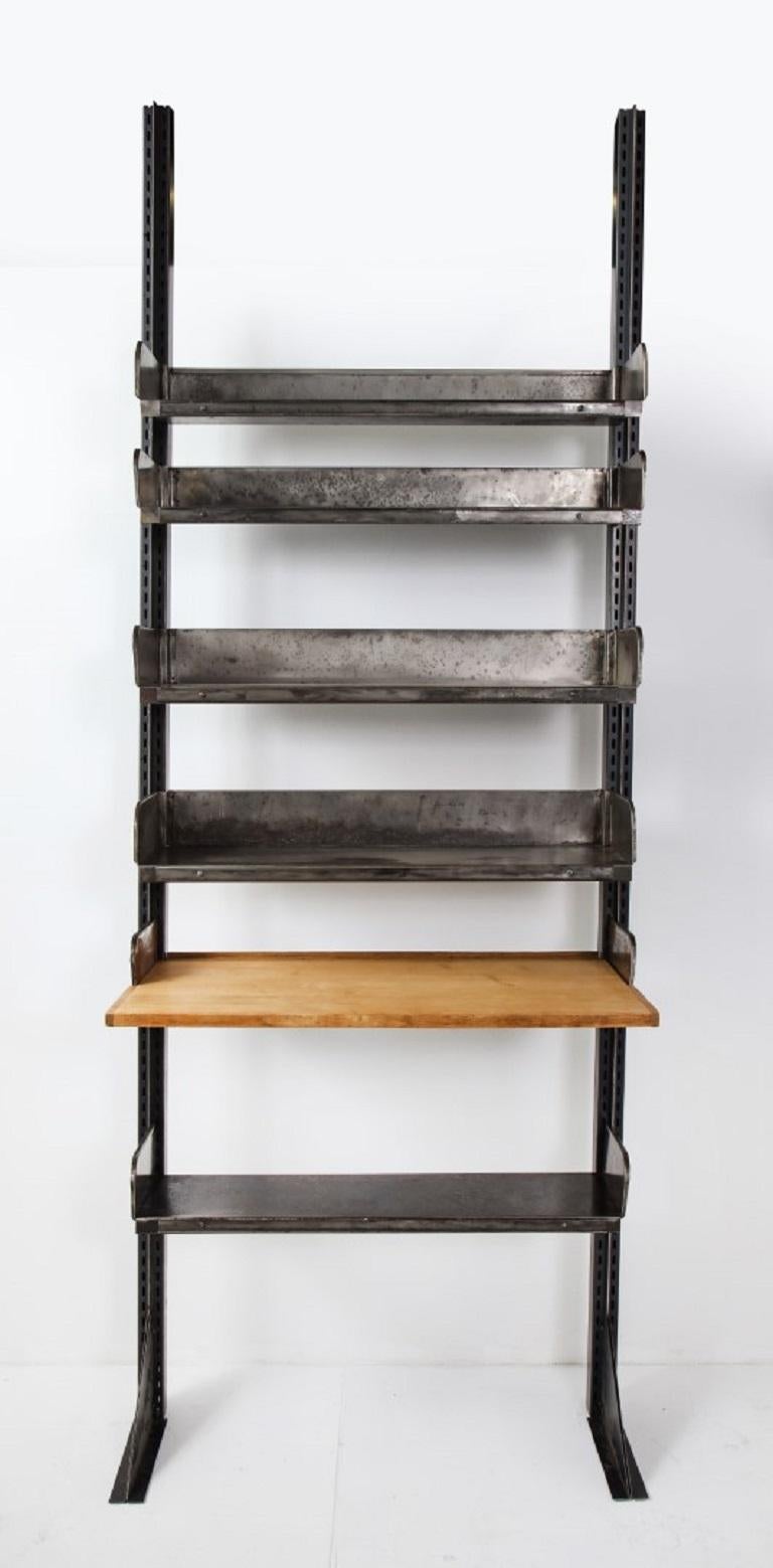 Midcentury French Industrial Iron Shelving System with Wood Desktop For Sale 2