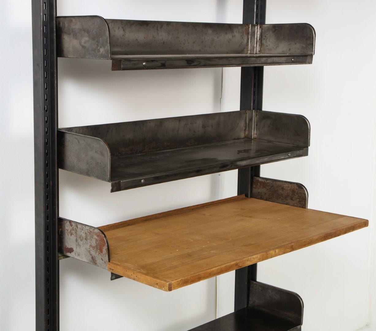 Midcentury French Industrial Iron Shelving System with Wood Desktop For Sale 4
