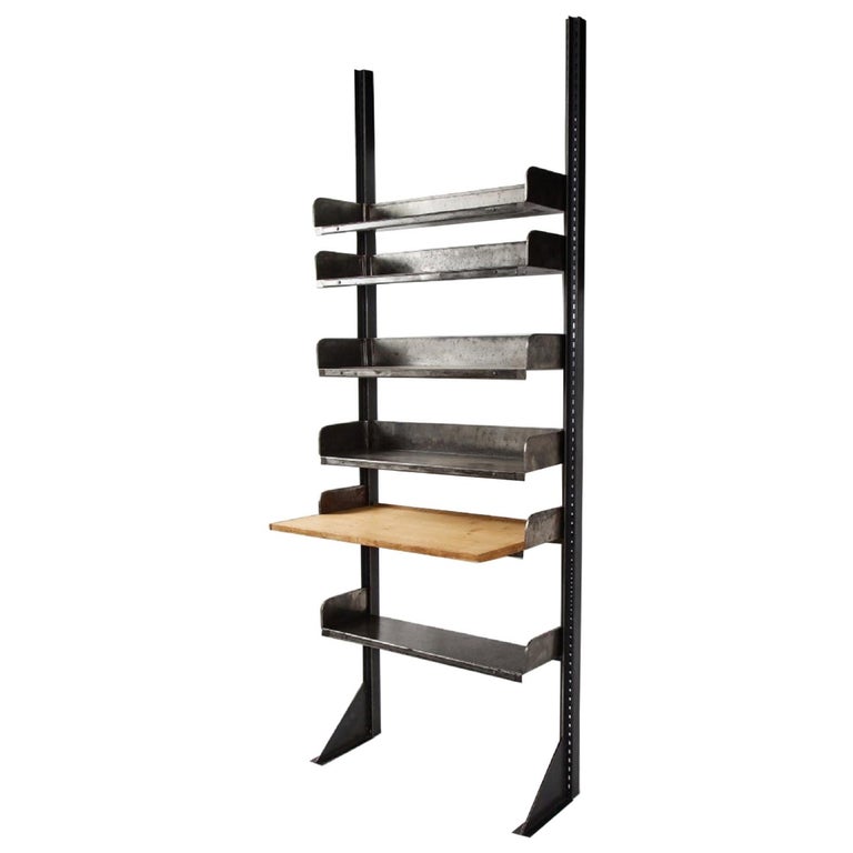 Wall Mount Midcentury French Industrial, Industrial Wall Shelving Systems