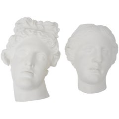Wall-Mount Plaster Cast Faces of the Belvedere Apollo and Aphrodite