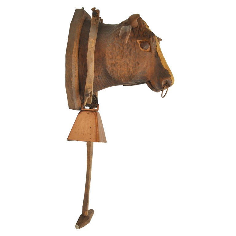 WallMounted Antique Carved Wooden Bull/Cow Head at 1stDibs